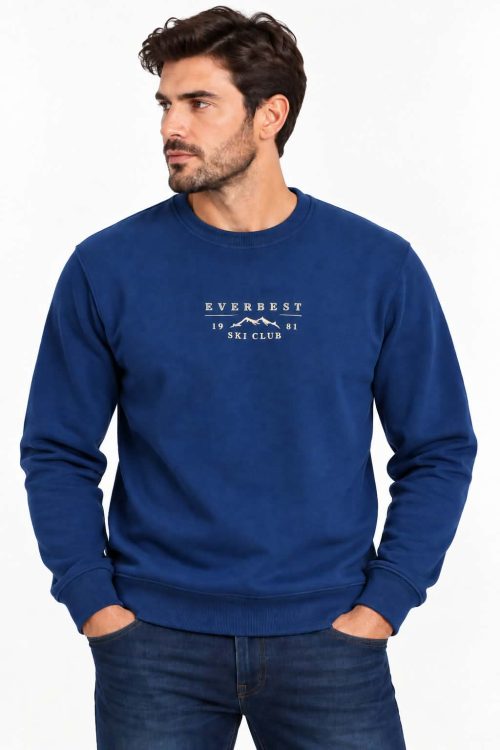 Everbest2000.043 Everbest Ανδρικό Φούτερ Λαιμόκοψη Με Στάμπα Μπλε Ραφ - 3XL